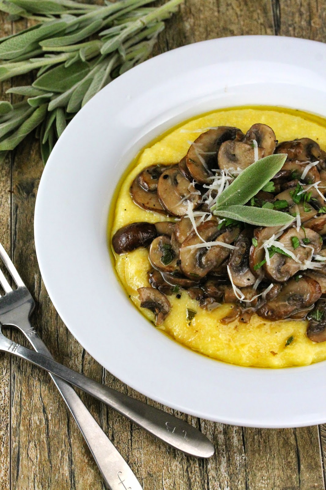 Sage Mushrooms over Parmesan Polenta