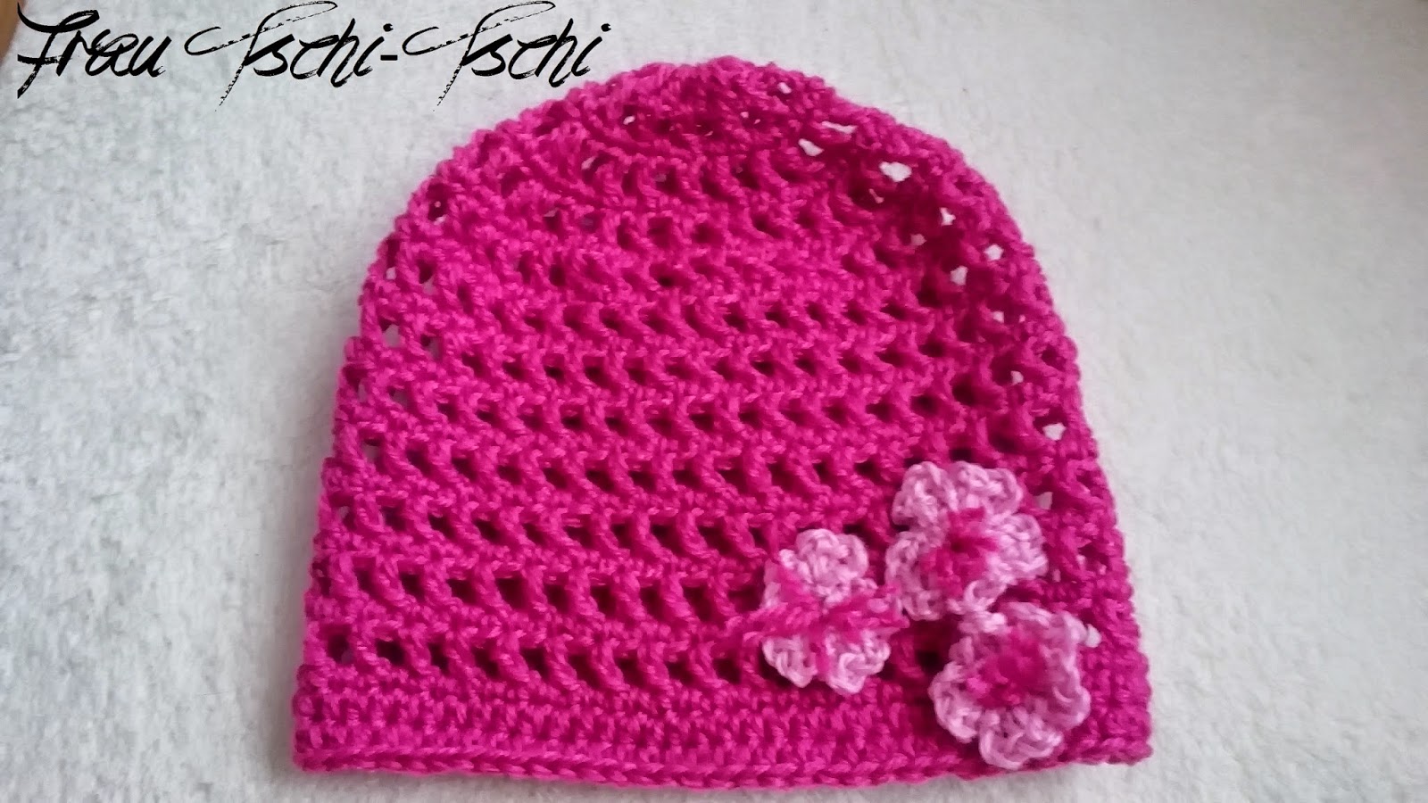 Frau Tschi-Tschi: Anleitung Mütze häkeln mit Kirschblüten