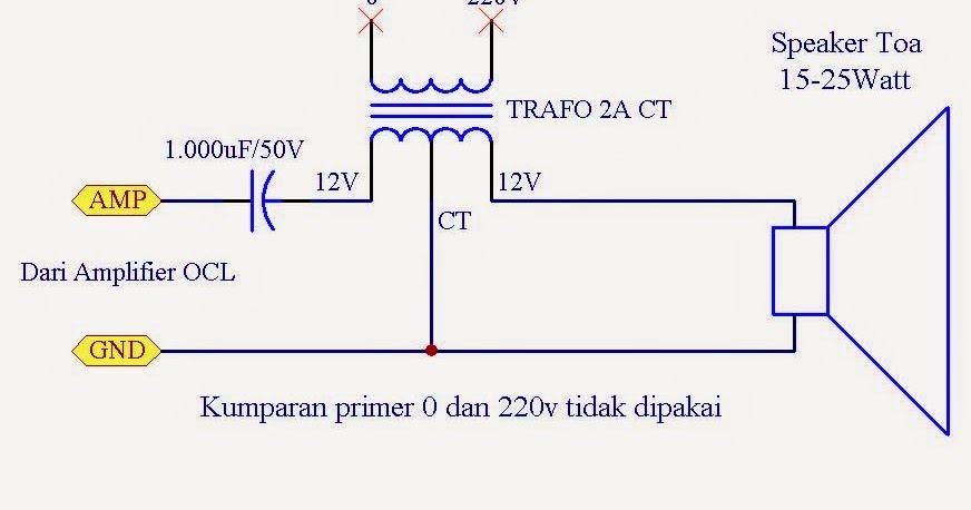 RANGKAIAN POWER: Adapter Amplifier OCL dengan Speaker Toa
