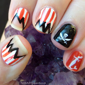 Freestyle pirate-themed nail art for the Avast Ye Bilge Rats pirate nail art challenge, day 5.