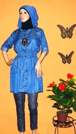 Blus denim karet pinggang BK0406 Blus denim karet pinggang BK0406