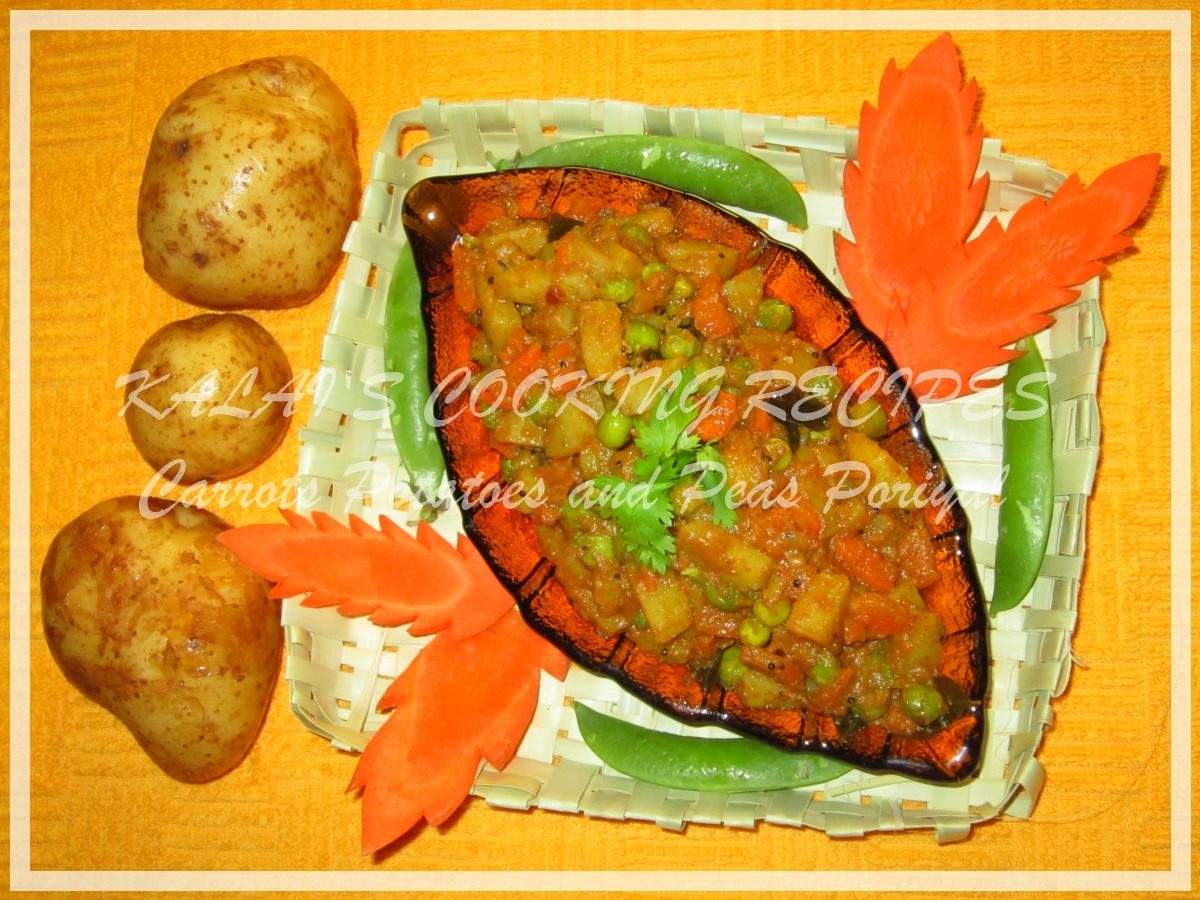 KALAI'S COOKING RECIPES Carrots Potatoes and Peas Poriyal with Coconut