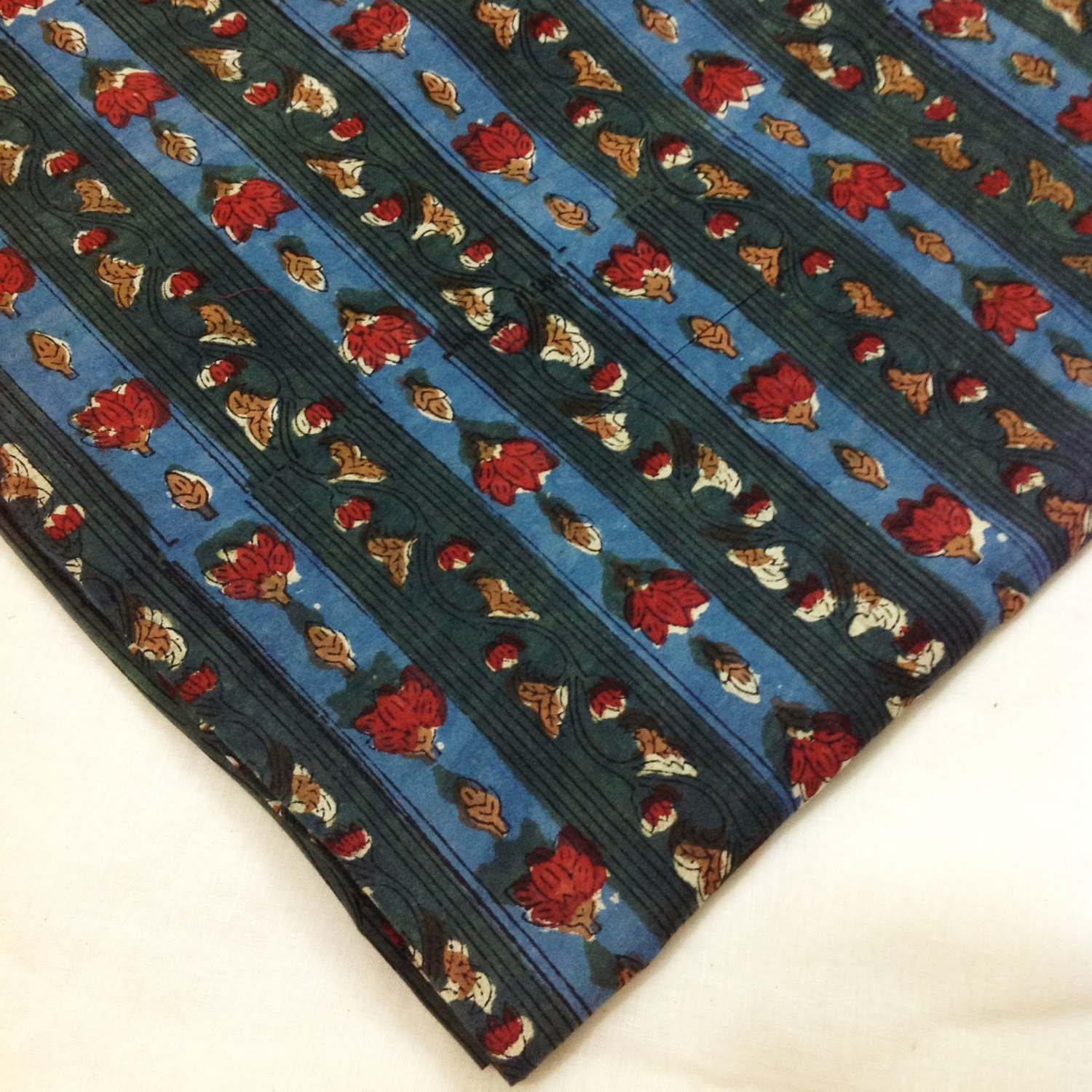 Block Print Fabric Indigo Fabric Raj Paisley, Damask Print, Floral