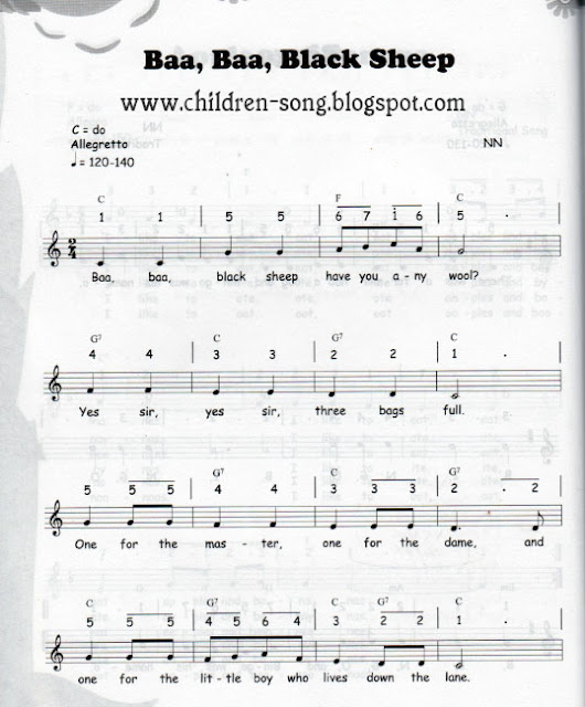 Baa, Baa, Black Sheep Children Song with Notes