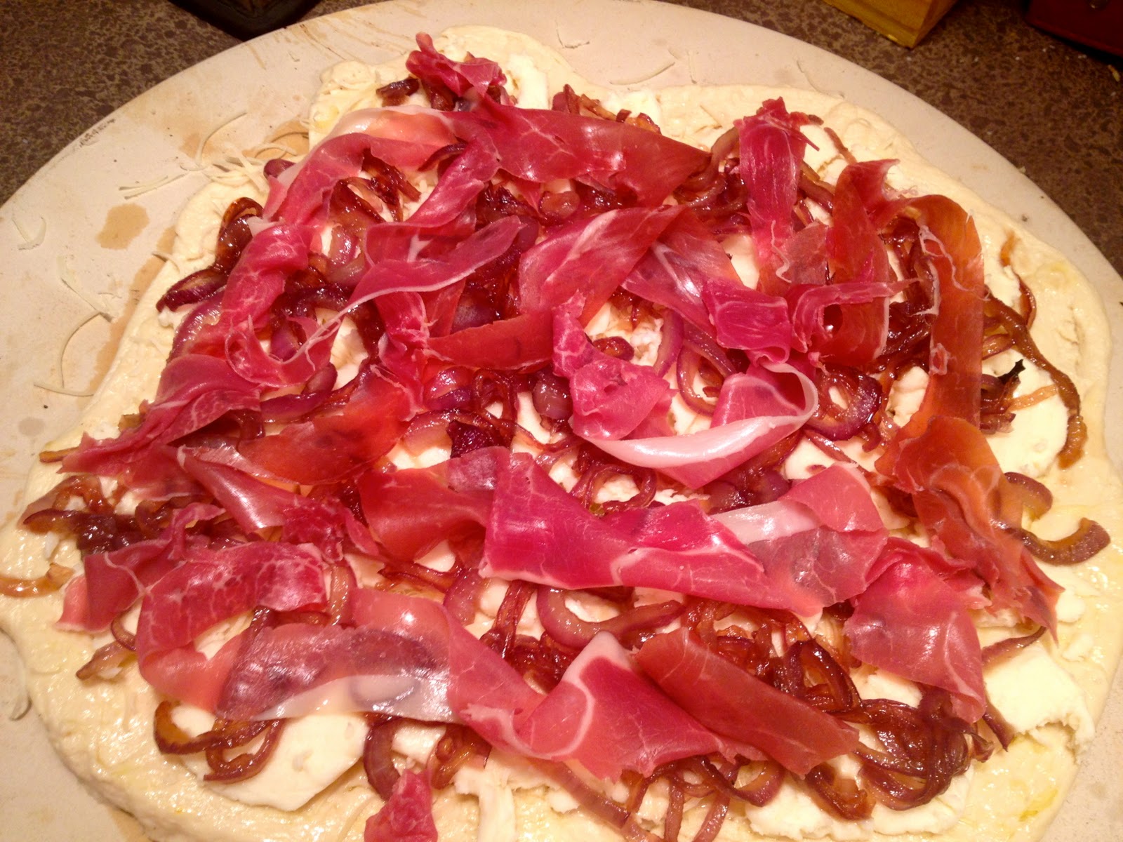 Call Me Mrs. Rapp Caramelized Onion & Prosciutto Pizza