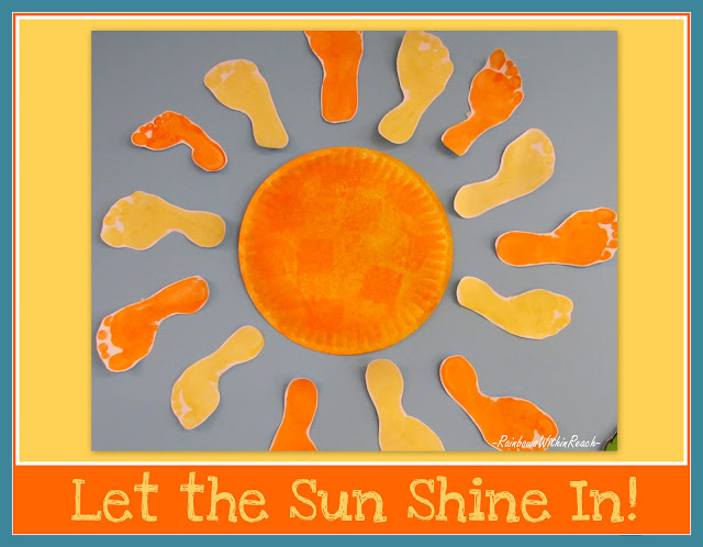 photo of: footprint Art, sunshine Art, children's painting, spring art for children, bulletin board