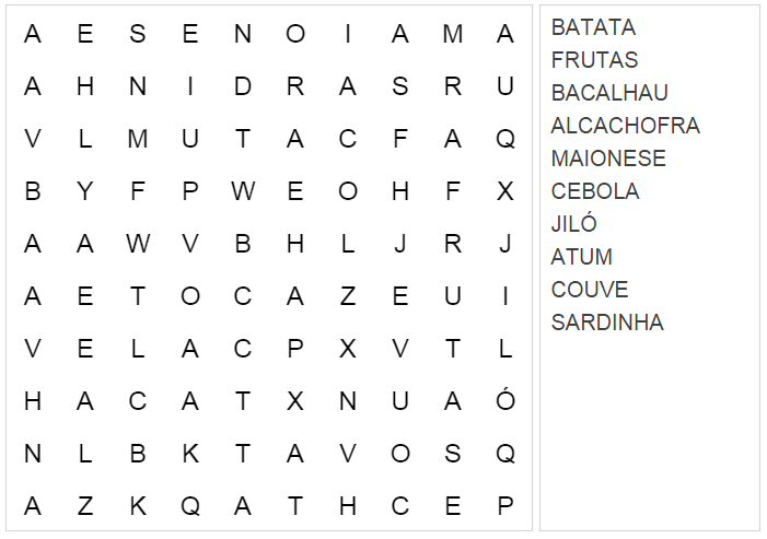 Espaço da Criança ♡: →Passatempo→Caça Palavras→ Fácil