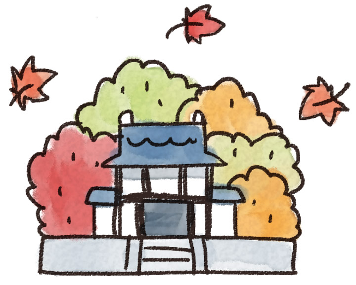紅葉のイラスト お寺と森 ゆるかわいい無料イラスト素材集