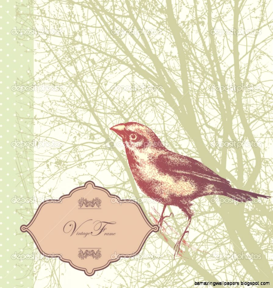 Background with vintage bird sitting on a tree hand drawn — Stock Background with vintage bird sitting on a tree hand drawn — Stock
