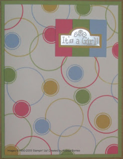 Girl baby card with stamped and punched circle background.