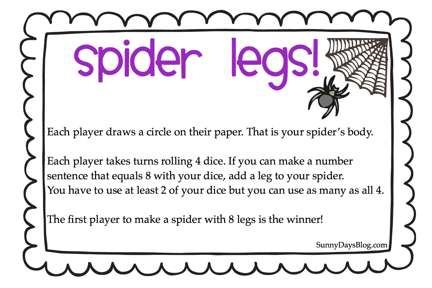 Spider Legs Math Game - Classroom Freebies