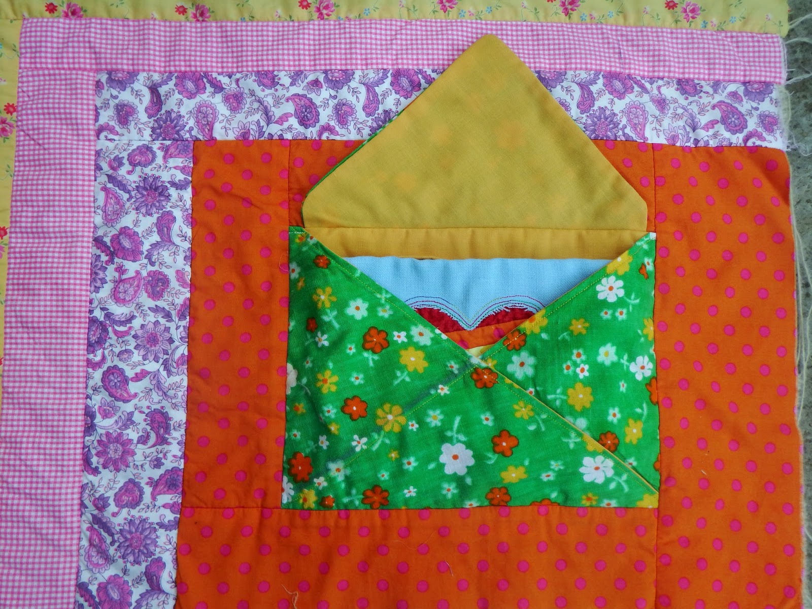 Wonky Patchwork Envelope in a Quilt Block
