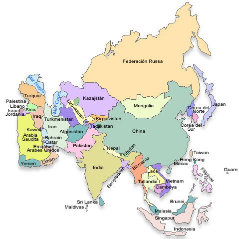 El mapa de asia con sus paises y capitales - Imagui