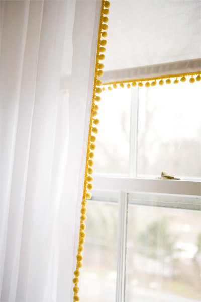 White Curtains With Pom Poms 