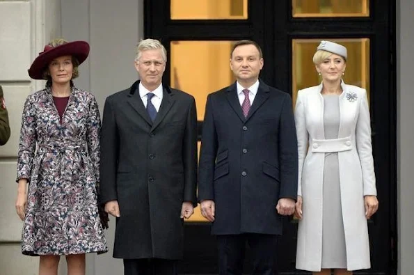 Queen Mathilde of Belgium with Polish President Andrzej Duda and Polish First Lady Agata Kornhauser-Duda 