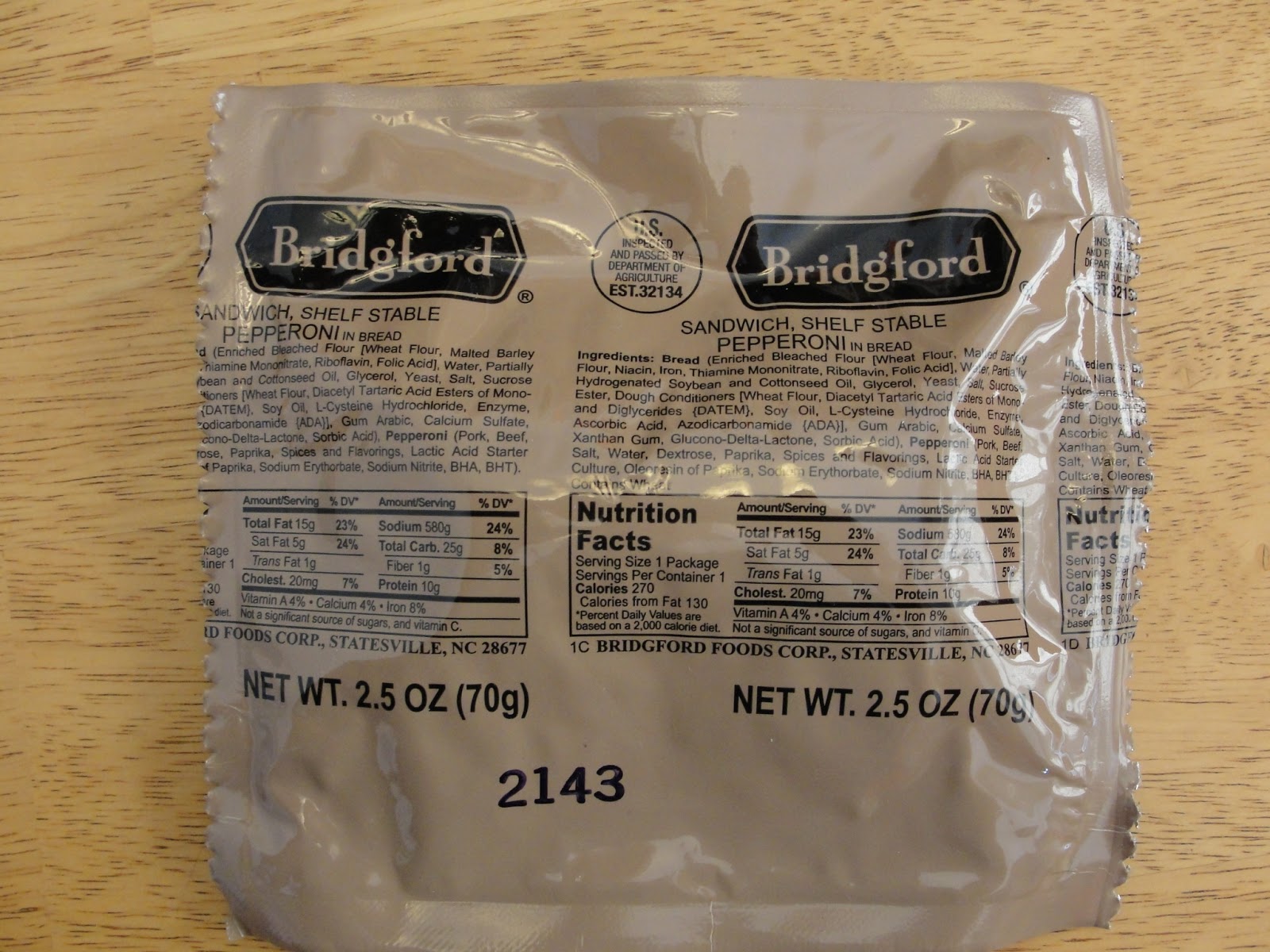 Planning And Foresight MRE Monday Sandwich Shelf Stable Pepperoni