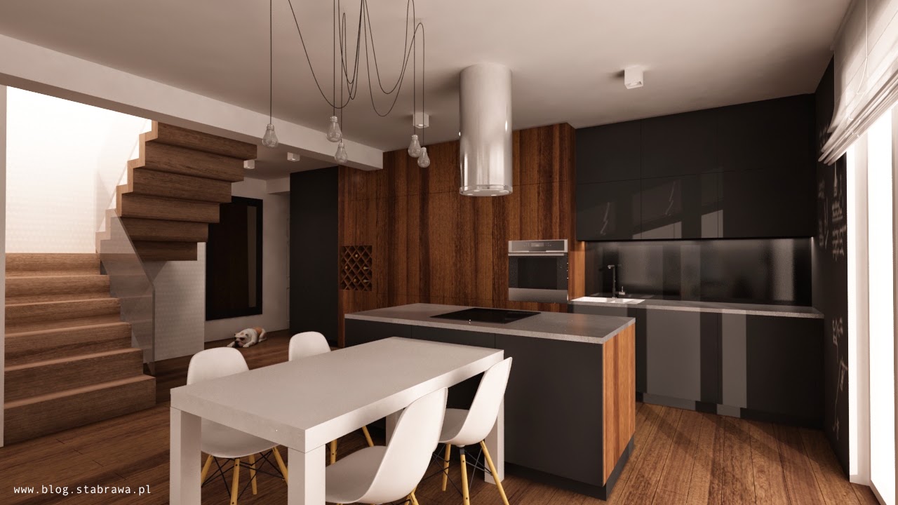 kuchnia orzechowa, czarny lakier kuchnia z wyspą