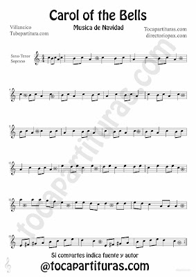 Tubescore Carols of the Bells sheet music for Tenor and Soprano Saxophone traditional Christmas Carol Music Score