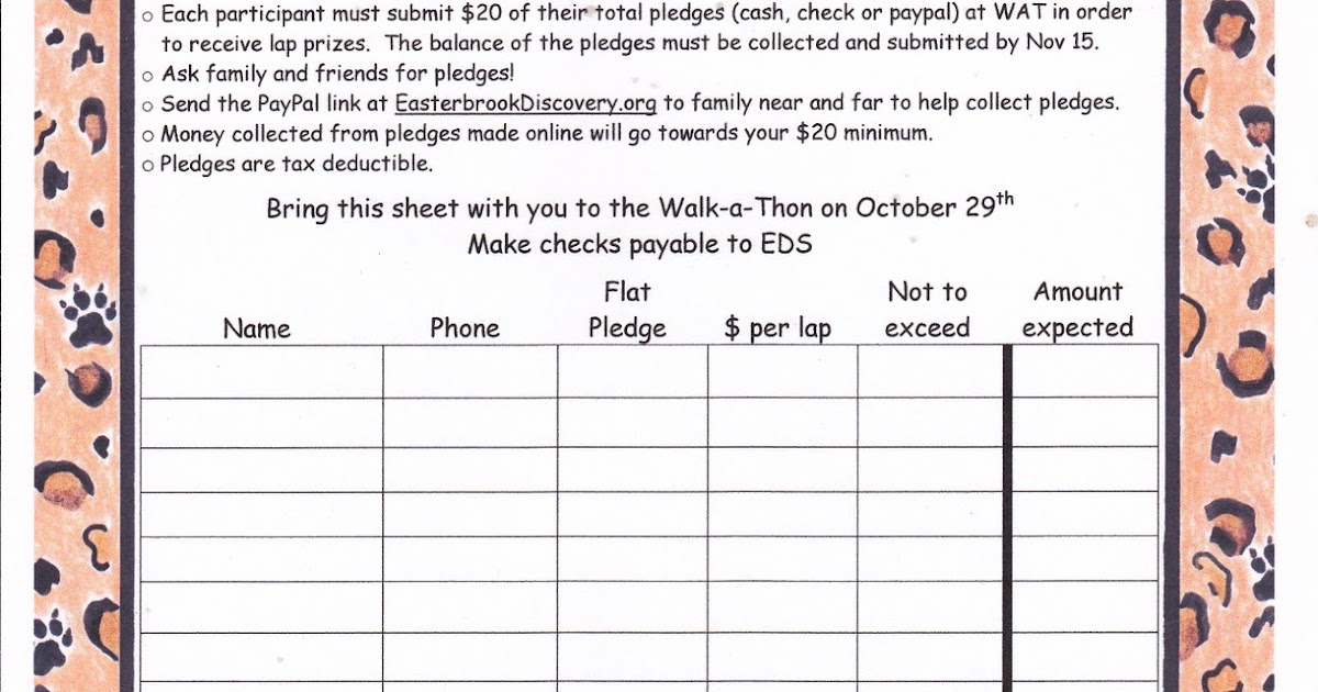 eds walk a thon pledge sheet walk thon pledge sheet