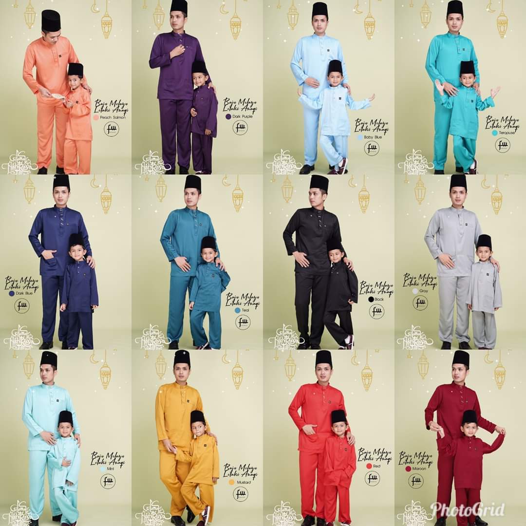 Koleksi baju melayu hari raya sedondon ayah dan anak dengan warna yang menawan