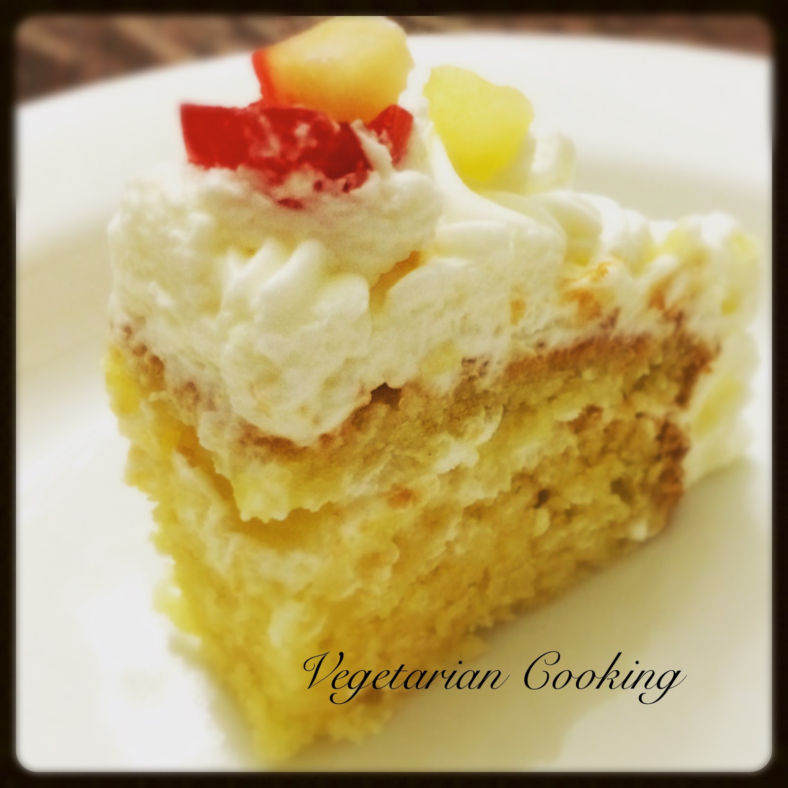Eggless Pineapple Cake with Whipped Cream Frosting Easy Vegetarian Cooking