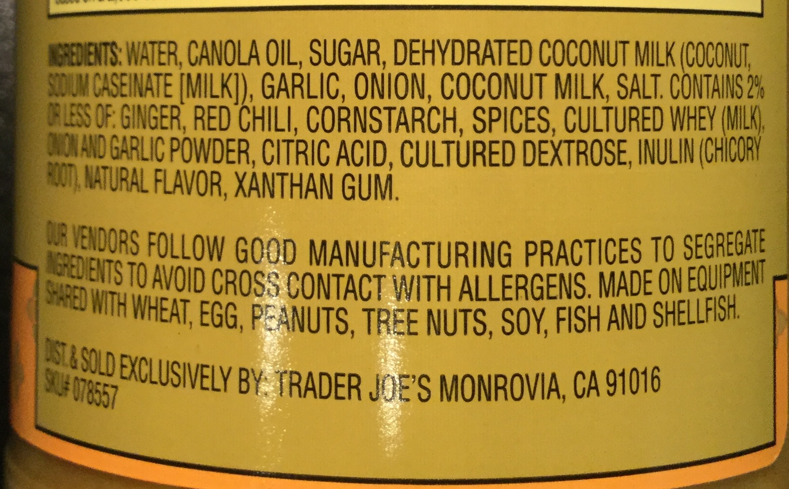 Rondam Ramblings Trader Joe's Thai yellow curry sauce contains no curry