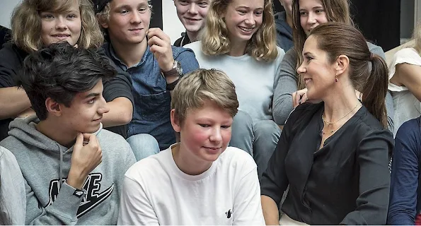 Crown Princess Mary of Denmark participates in the event "Loving Action" with Mary Foundation on Guldberg School in Copenhagen