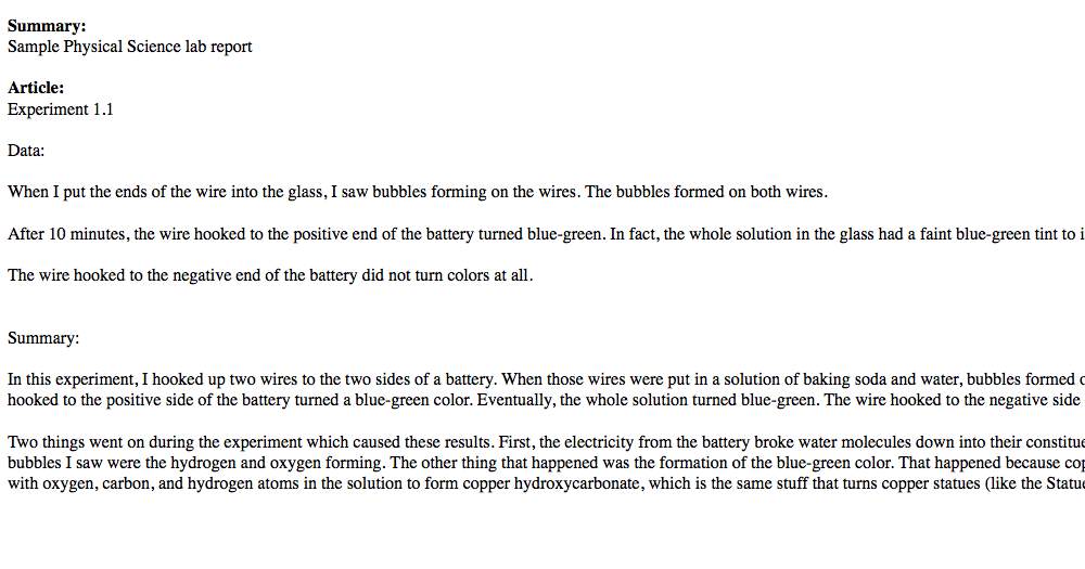 science lab report example