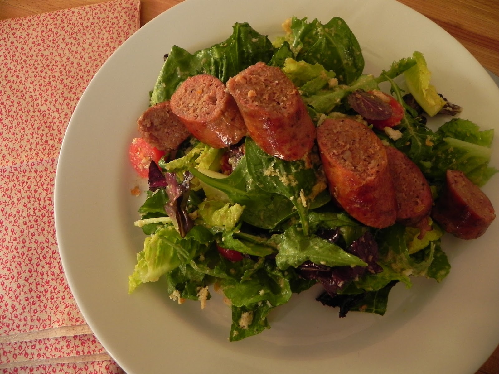 Let Them Eat Healthy Andouille Sausage Salad with Cajun Caesar Dressing