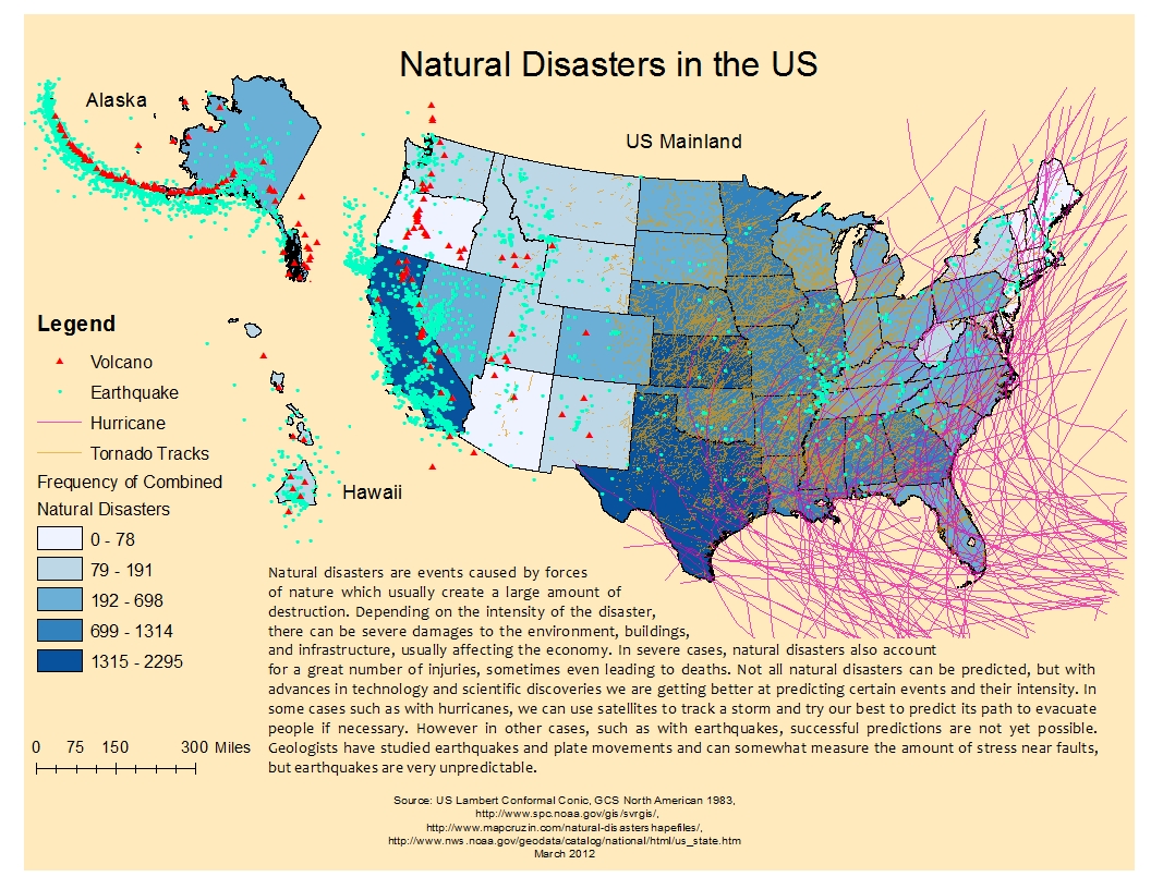 this is a final map of some natural disasters in the us after obtaining my shapefiles i was able to manipulate the data through the joins and relates this is a final map of some natural disasters in the us after obtaining my shapefiles i was able to manipulate the data through the joins and relates