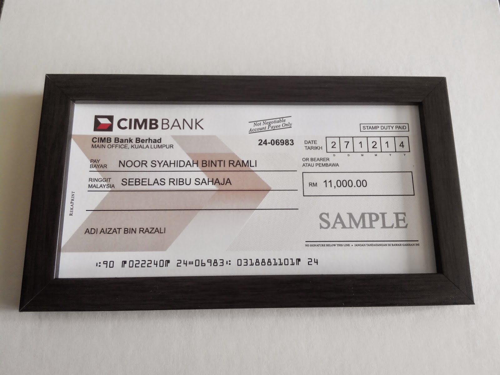 RekaPrint Replika Cek Perkahwinan (MockUp Check Perkahwinan)