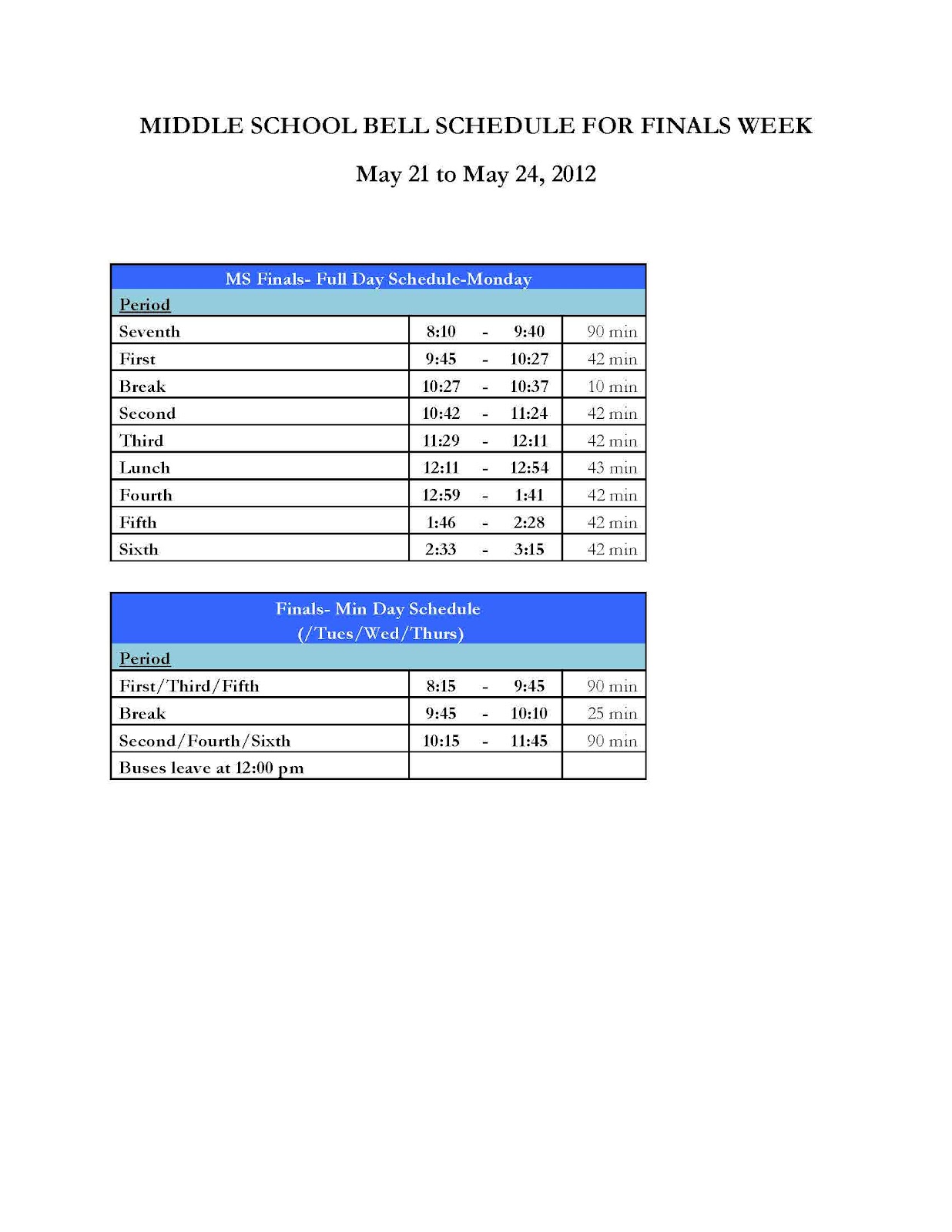 Monte Vista News Finals Week Bell Schedules for High School and Middle