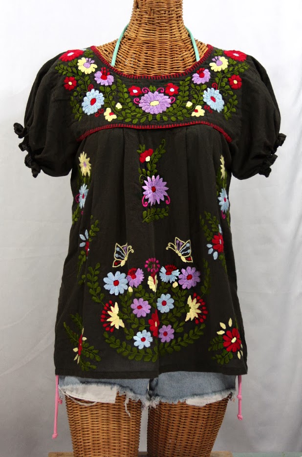 http://www.sirensirensiren.com/shop/new!-embroidered-peasant-tops/mexican-blouse-puff-sleeve-mariposa-color/mexican-peasant-blouse-mariposa-color-dark-brown