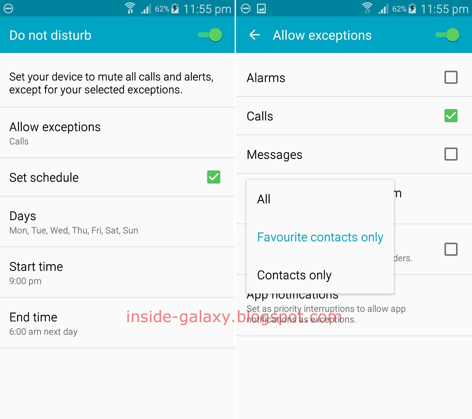 Inside Galaxy Samsung Galaxy S5 How to Mute Notifications Except for Calls from Favourite