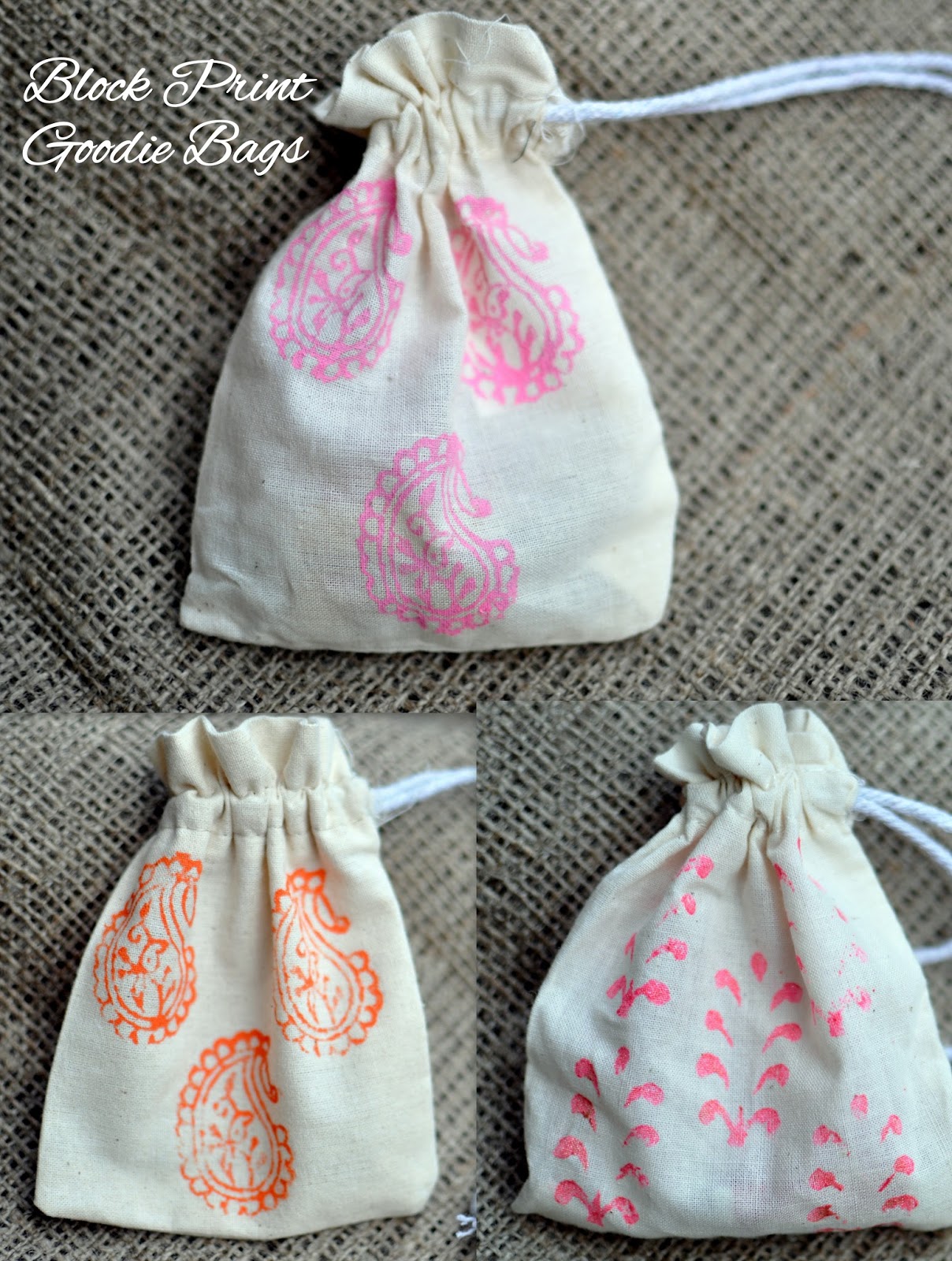 TurtleCraftyGirl Block Print Goodie Bags and Table Runners