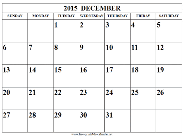 December 2015 Blank Printable Calendar