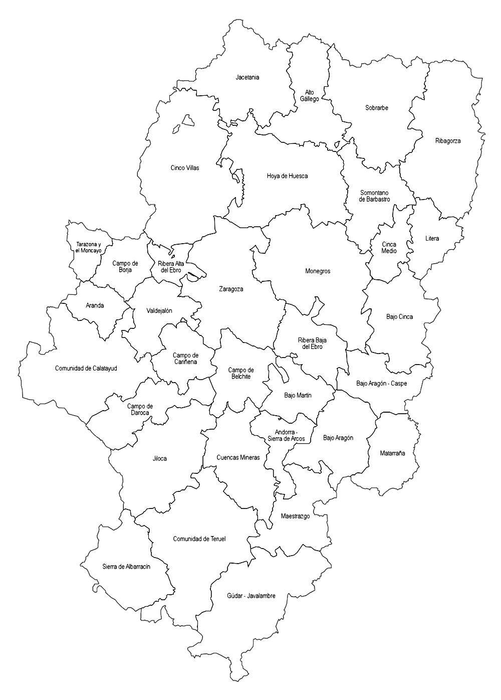 Mapa de comarcas de Aragon para imprimir Mapa de comarcas de Aragon para imprimir