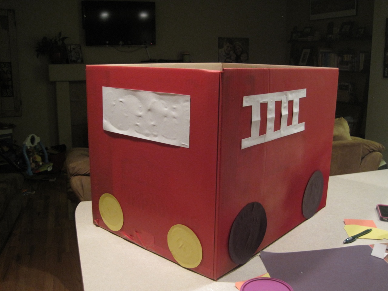 Mixin' Mom DIY Cardboard Box Fire Truck