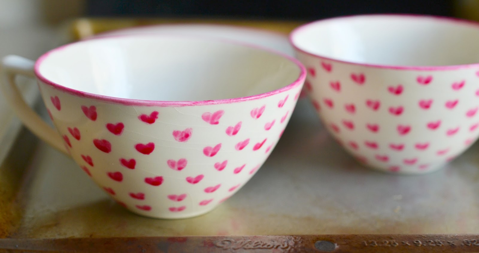 Heart of Gold Heart Painted Ceramic Tea Cups