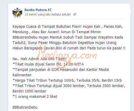 Tiket Barito Putera VS Mitra Kukar 