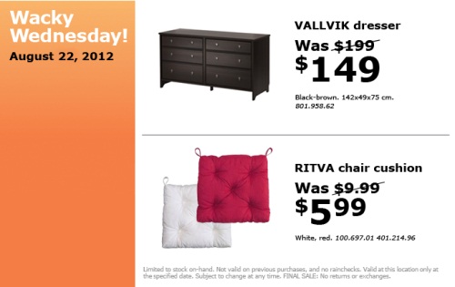 Canadian Daily Deals Ikea Canada Wacky Wednesday Deals Specials