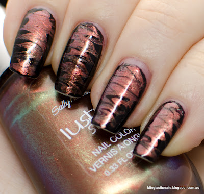 Drag Marble manicure with Sally Hansen Lustre Shine Copperhead and A-England Lancelot
