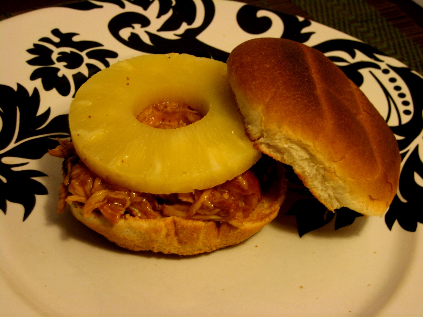 Kickin It in the Kitch Slow Cooker Pulled BBQ Hawaiian Chicken Sandwiches