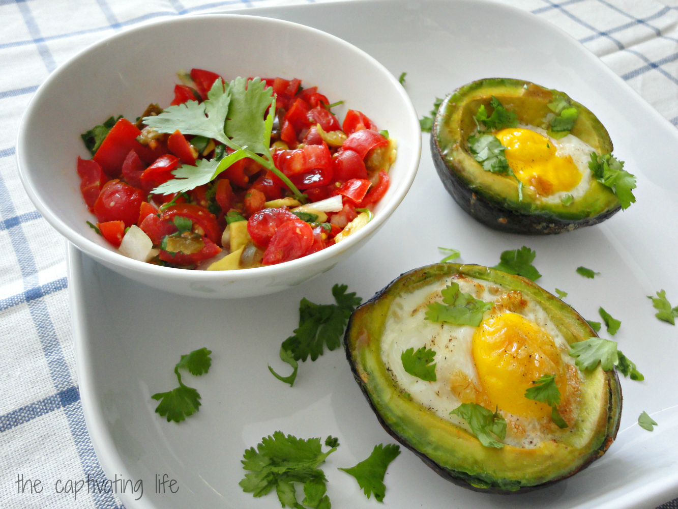 The Captivating Life Baked Eggs in Avocado with Fresh Salsa