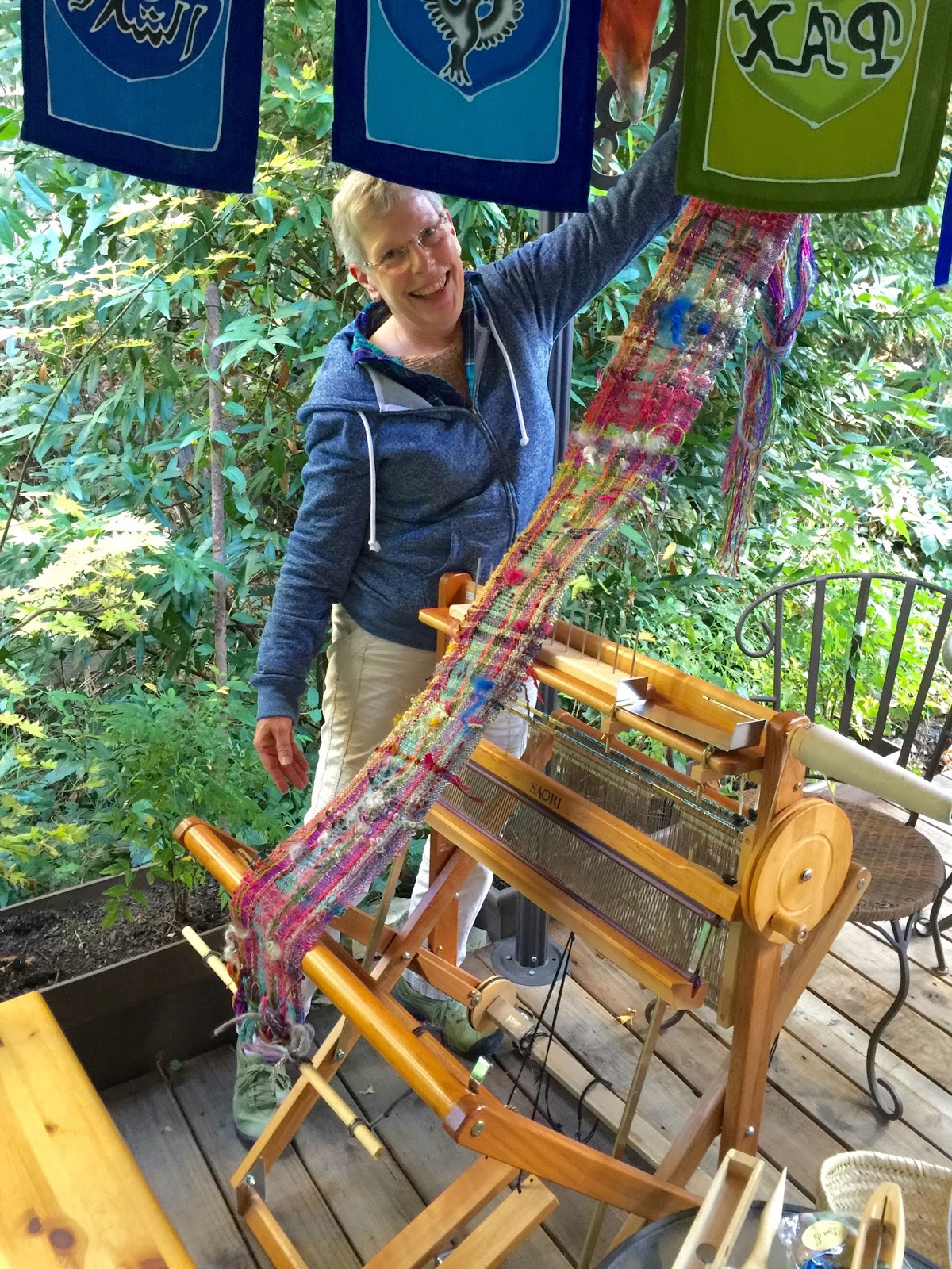 CENTERING WITH FIBER Saori weaving classes " book marking" sisters