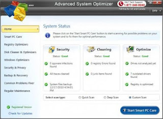 Advanced System Optimizer is a system tweaking suite that includes more than 30 tools to improve and tweak your PC`s performance system optimizer, tweaking tools, junk file cleaner, memory optimizer, system information, system files backup, file encryption, safe uninstaller, duplicate file finder, SMTP server