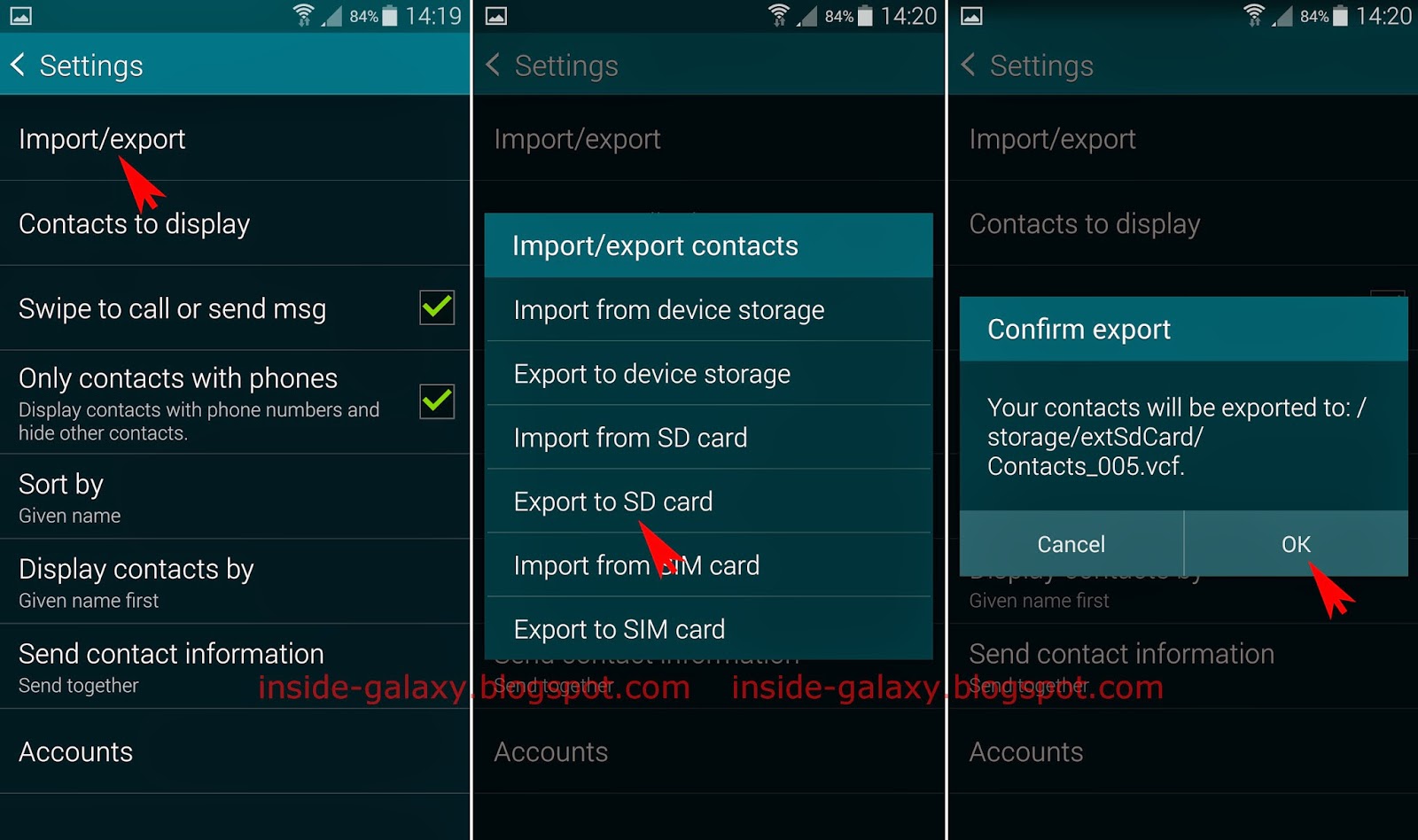 Inside Galaxy Samsung Galaxy S5 How to Export Contacts to SD Card in Android 4.4.2 Kitkat