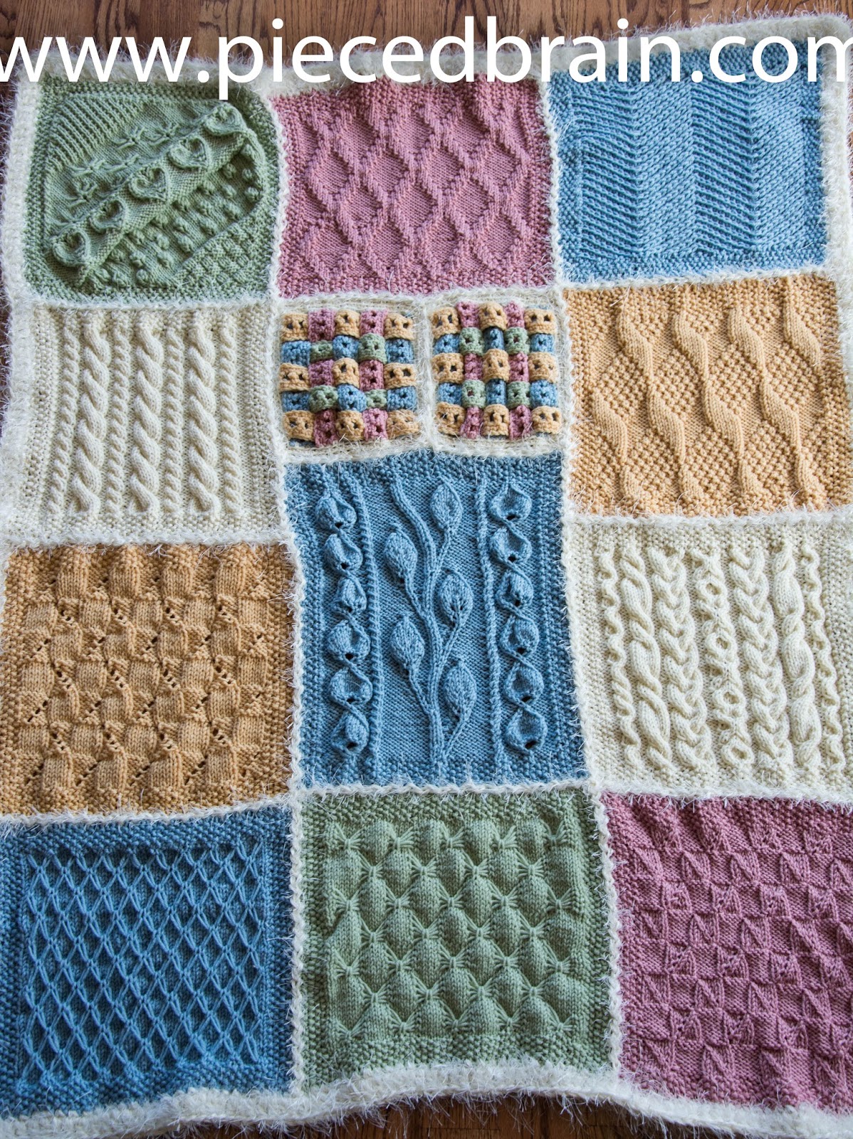 Pieced Brain Knitted afghan finished! Great way to join the blocks...