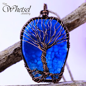 Wire wrapped tree of life pendant with blue agate stone - ©2015 Tim Whetsel Jewelry