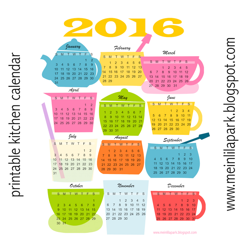 Free printable 2016 kitchen calendar ausdruckbarer Kalender freebie